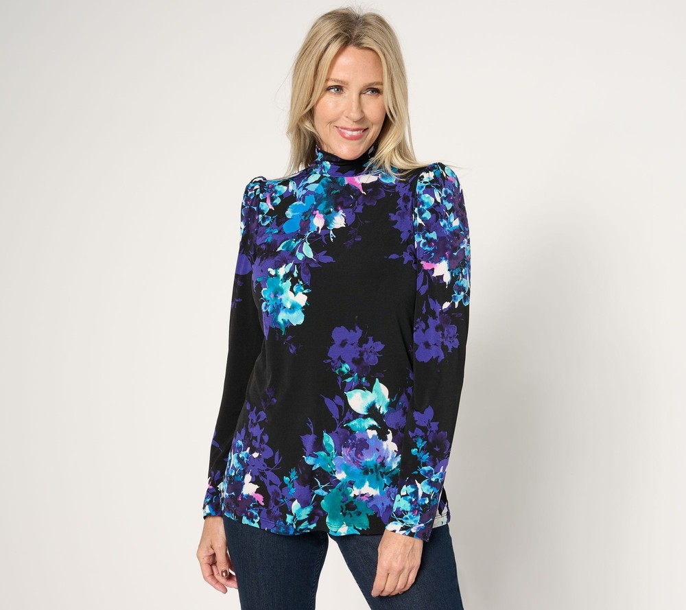 Susan Graver Women's Top Sz XS Printed Liquid Knit Puff Multi-colored A673959