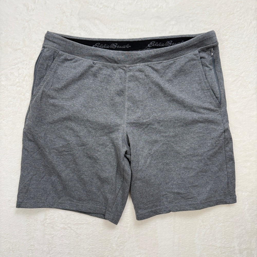 Eddie Bauer Shorts Mens XL Gray Knit Lounge Athletic Vertical Zip Pocket VDR