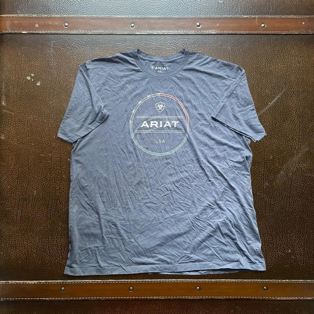 Ariat T Shirt Mens XXL Blue USA Western Texan Barb Wire