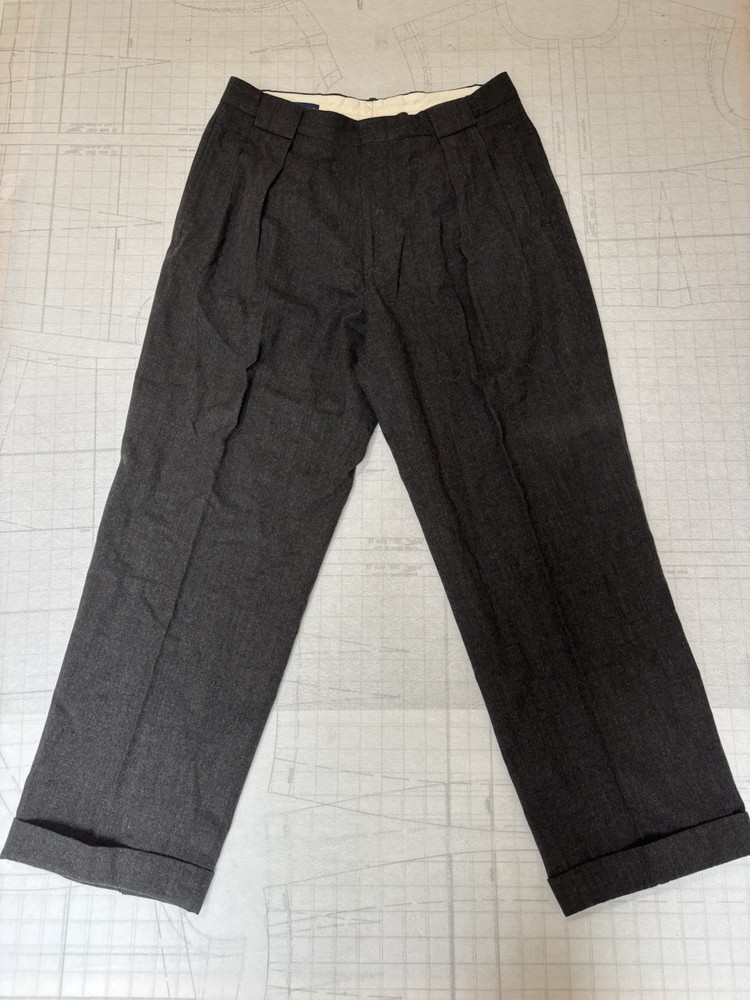 VTG POLO GOLF Ralph Lauren Grey Tweed Wool Blend Pleated Pants Cuffed 34 30