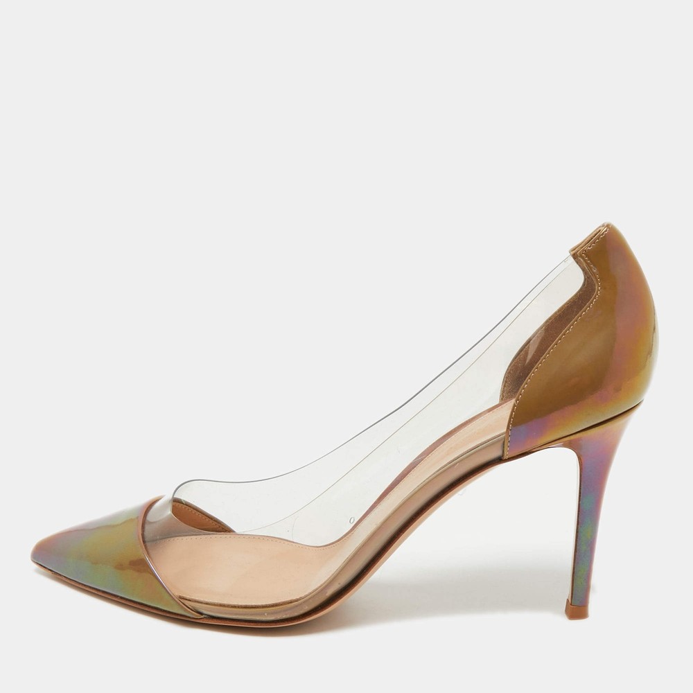 Gianvito Rossi BrownTransparent Patent Leather and PVC Plexi Pumps Size 41