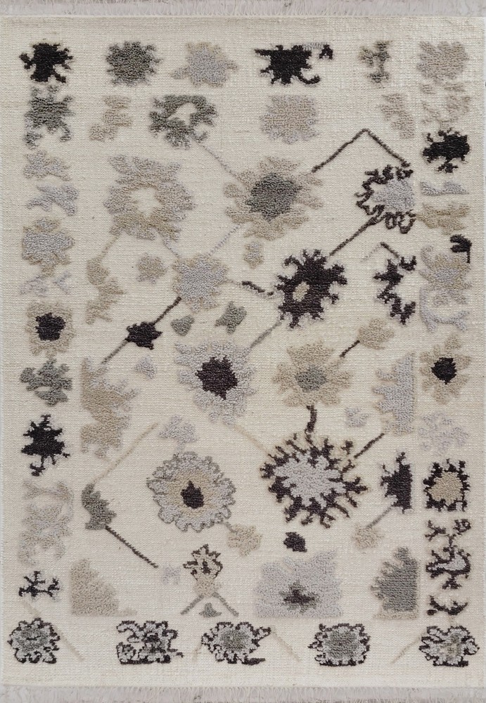 Hand Knotted Wool and Jute Rug Modern Floral Beige Grey Area Rug