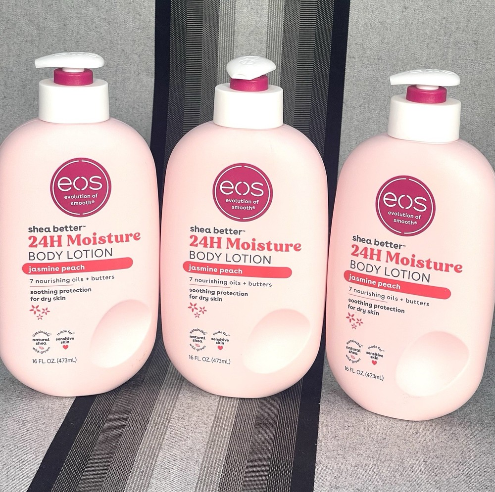 eos Shea Better Body Lotion- Jasmine Peach, Soothes Dry Skin, 16 fl oz 3 Pack