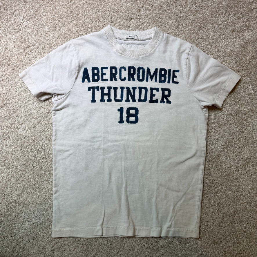 Vtg Y2k Abercrombie & Fitch White Muscle Boy T-shirt Short Sleeve Thunder 18 M