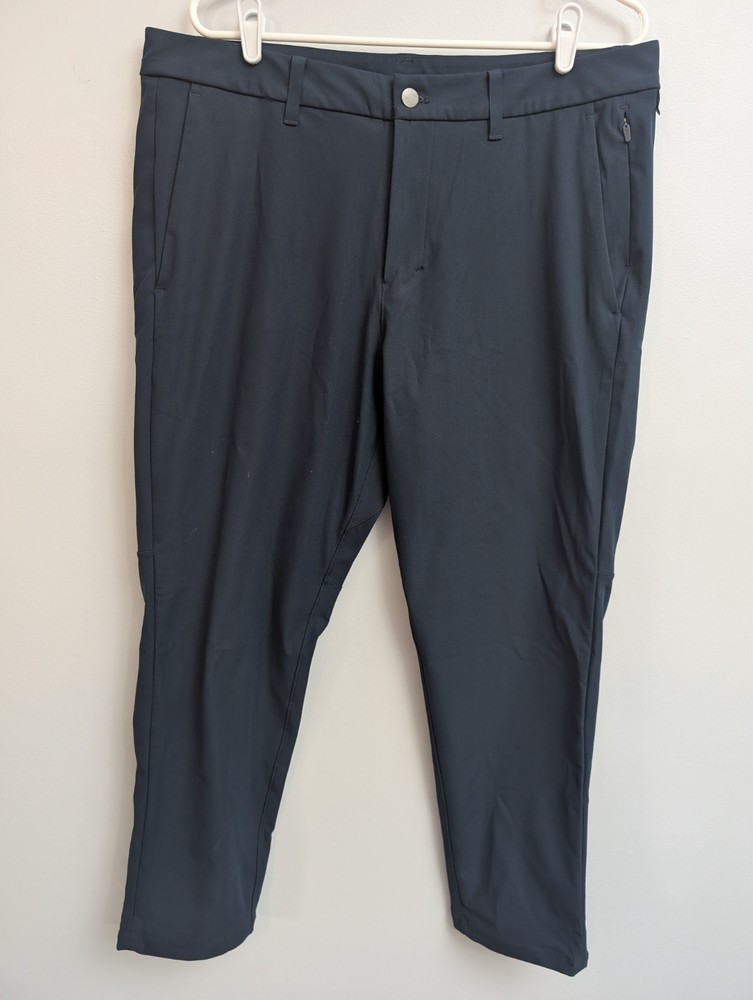 E4 Lululemon ABC Commission Pants Mens 36 Blue Stretch Chino Zip Pocket Golf