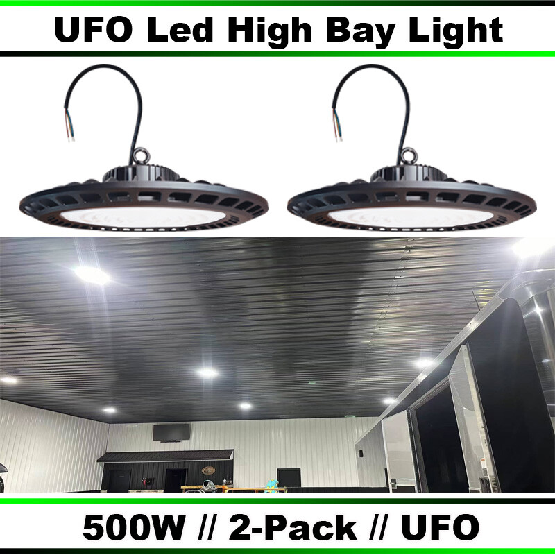 LED High Bay Lights 2-PACK 500W UFO Commercial Light Fixtures for Warehouses