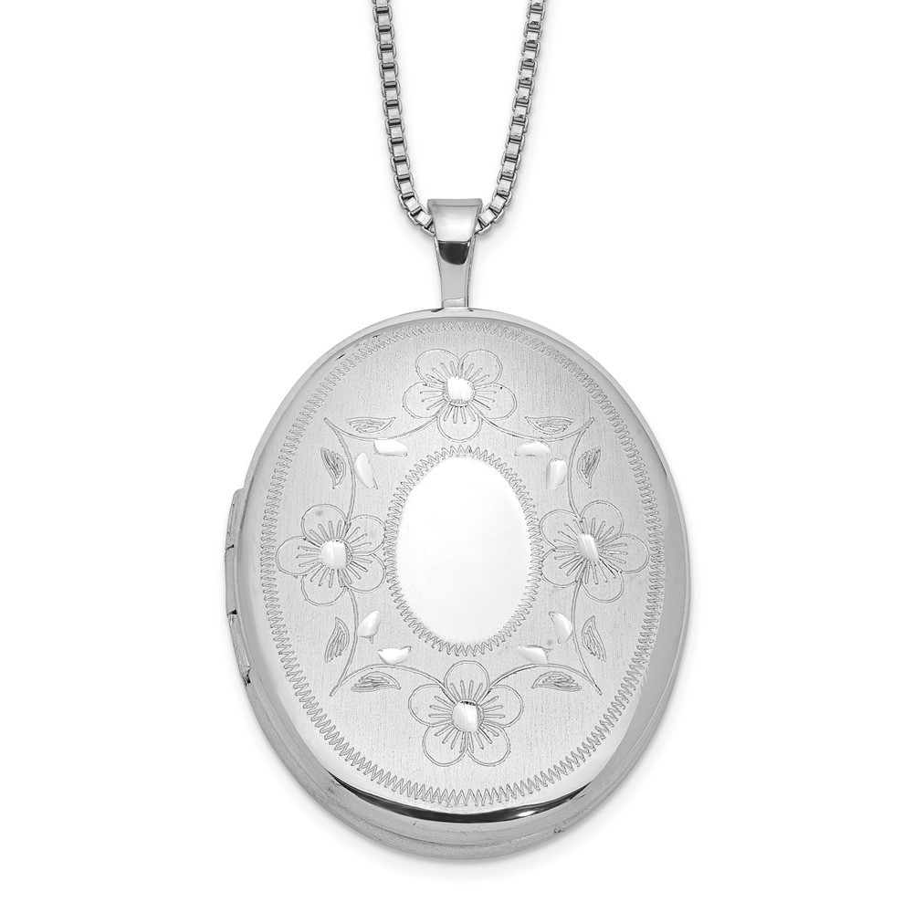 Sterling Silver Floral Oval Locket Pendant Necklace 18