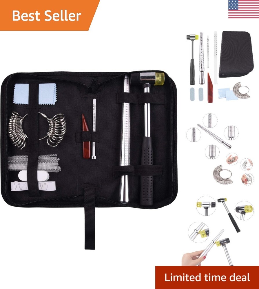 Accurate and Portable Ring Sizer Tool Kit with Adjustable Sizer & Jewelry Hammer-image
