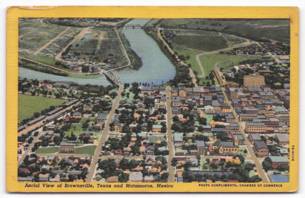 1949 Aerial View Brownsville Texas Matamoros Mexico Rio Grande Postcard