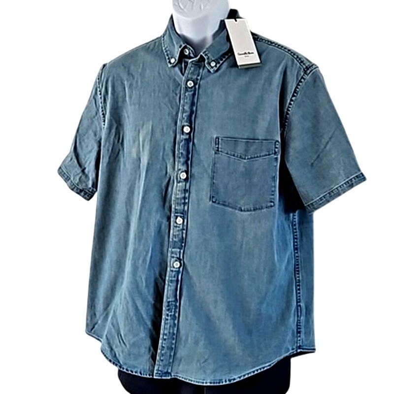 Goodfellow & Co Mens Large Denim Short Sleeve Button Up Shirt NWT