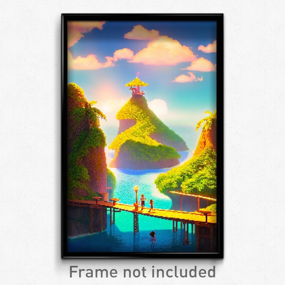 Pixel Art Poster - Novel Island (8 Bit Psychedelic Trippy Video Game Print)