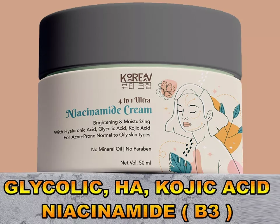 Korean Beauty Cream - 4in1 Formula Glycolic, Kojic, Hyaluronic Acid, Niacinamide