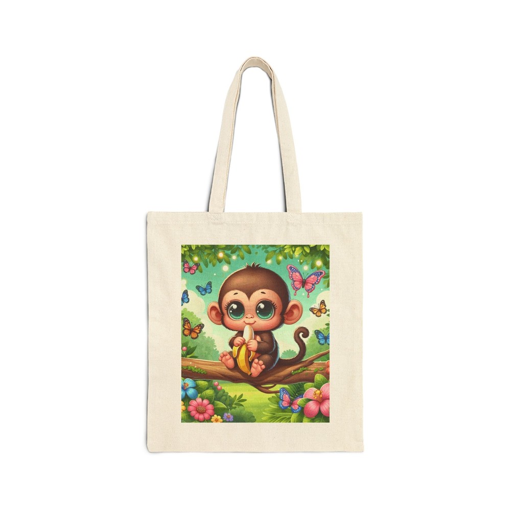 Whimsical Monkey in the Forest Cotton Canvas Tote Bag Perfect Gift