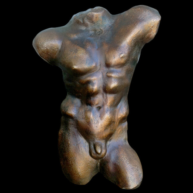 Nude Naked Greek Male Man Gay Torso sculpture plaque Dark Bronze Finish