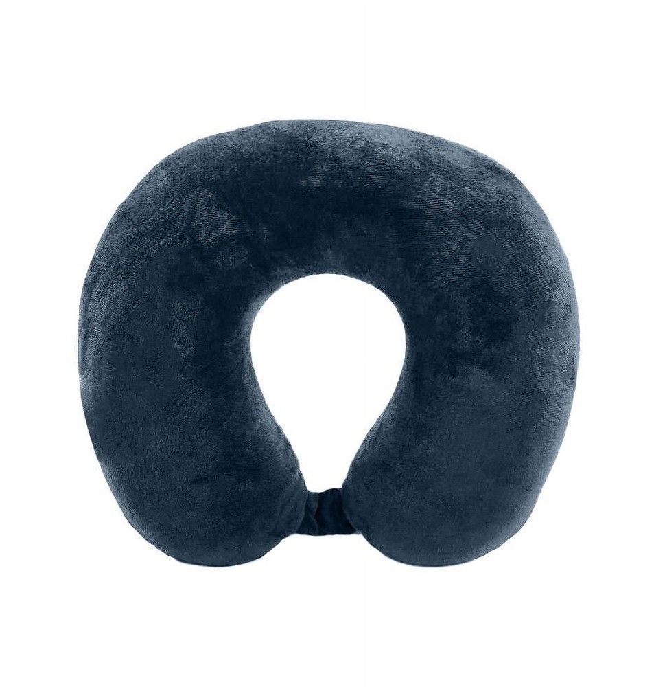 Memory Foam Neck Pillow with Soft Polyester Fleece Cover in Navy Blue - One Size