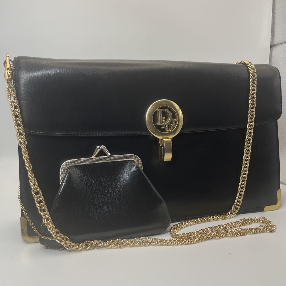 Authentic Dior Black Leather Shoulder Bag Style F0803206
