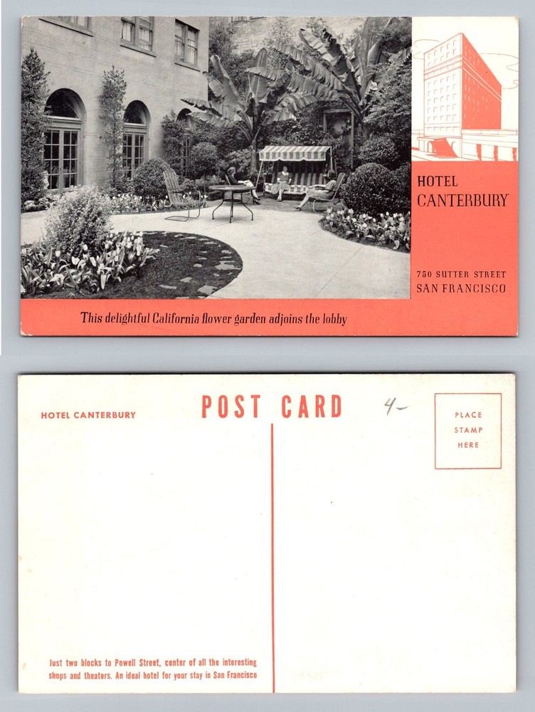 San Francisco, CA-California, Hotel Canterbury Flower Garden Vintage Postcard