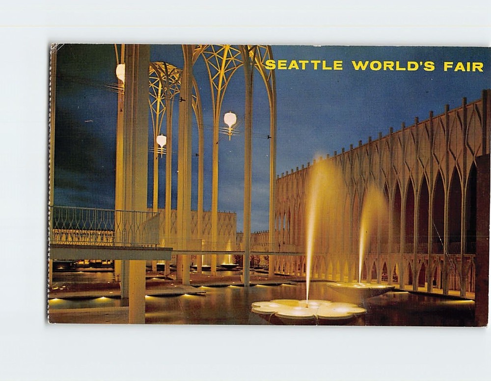 Postcard US Science Pavilion at Night Seattle World's Fair Washington USA