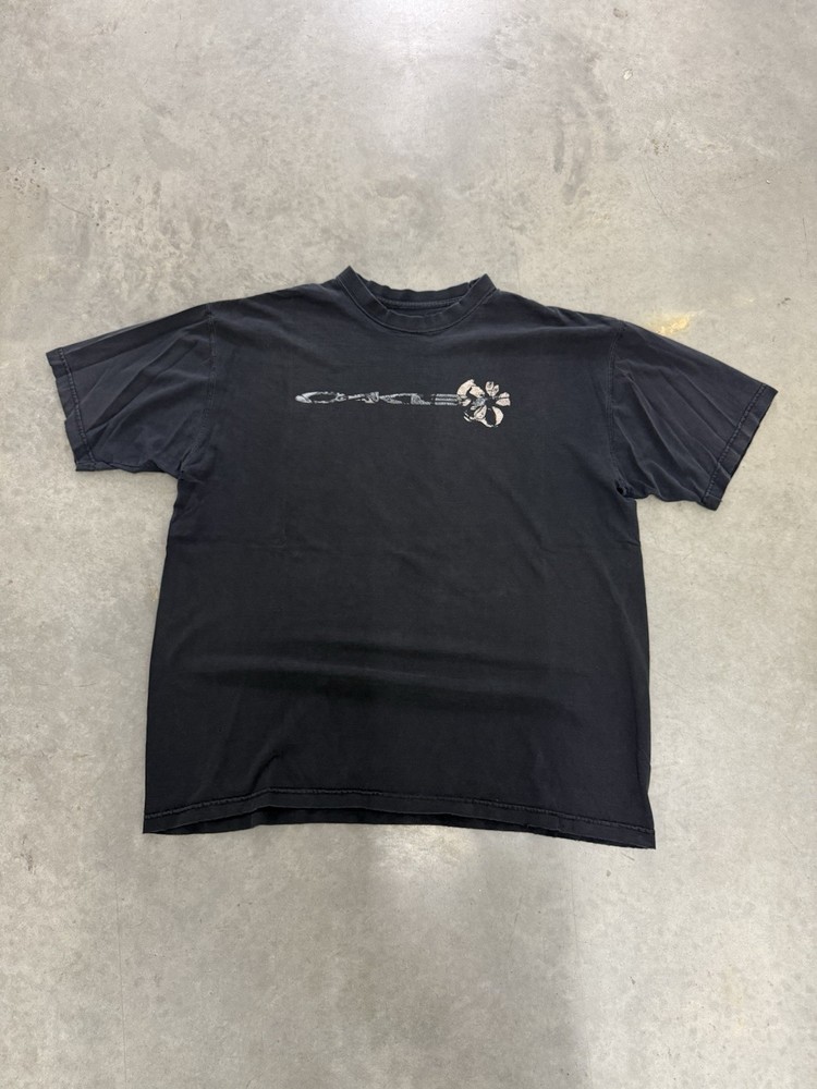 Oakley Software Floral Surf Black Faded Vintage T Shirt 90s Cut tag X-LARGE RARE