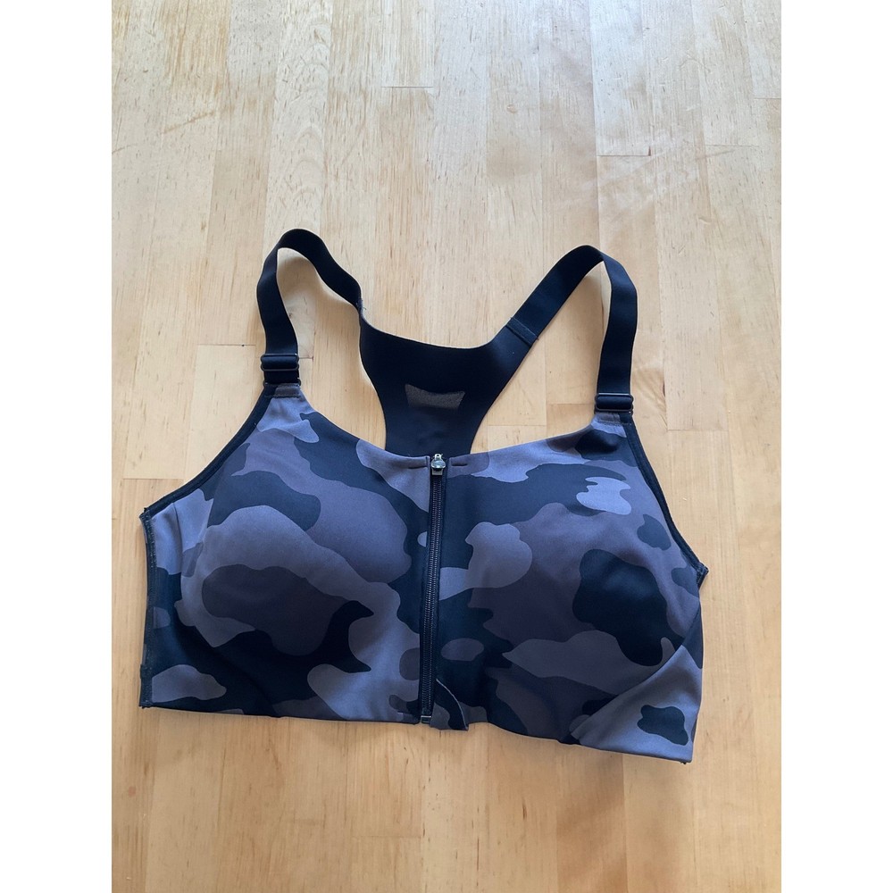 All in Motion Womens Zip Front High Support Sports Bra Camo Gray Black 36C