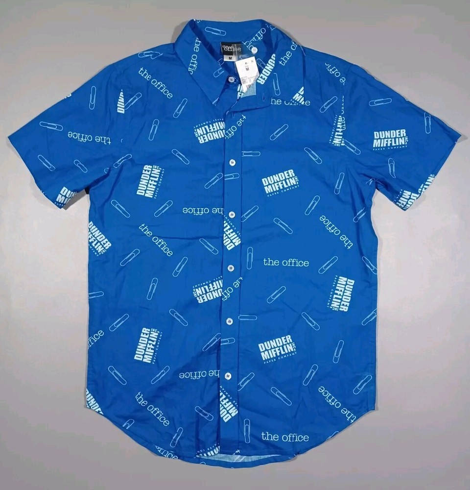 The Office Shirt Mens M Blue Button Up All Over Print Dunder Mifflin New