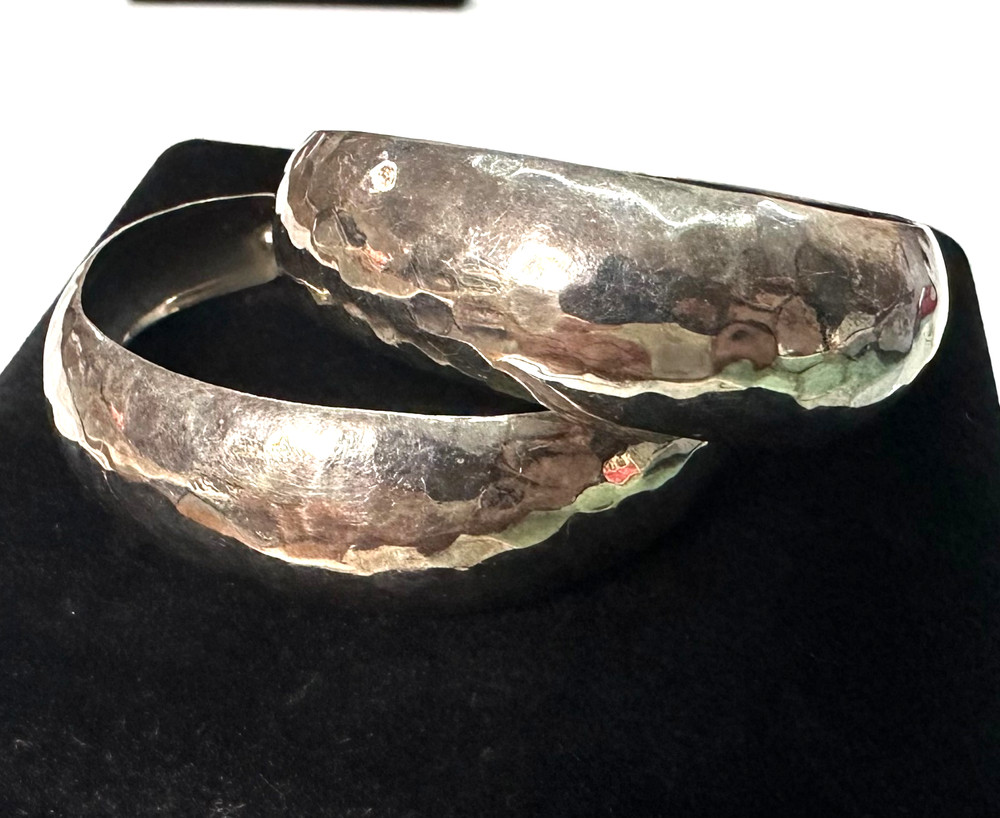 Vtg Large Hammered Hoop Earrings MARKED 925 Sterling Silver Jewelry Lot I