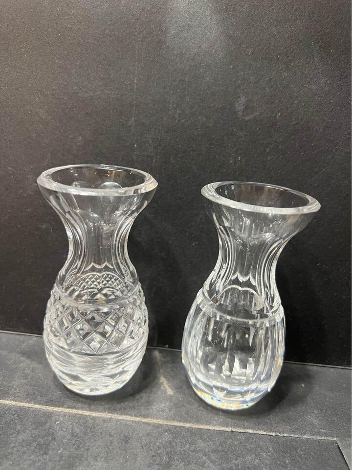 Signed Waterford Crystal 4-inch Violet Vases - Set of 2