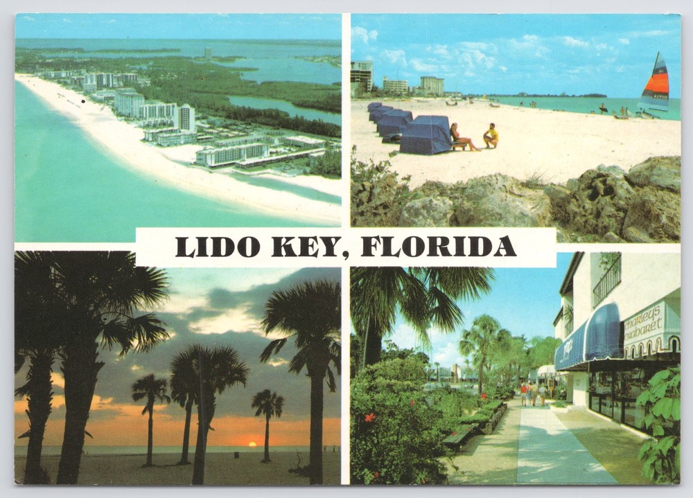 State View~4 Views of Beaches & Hotels @ Lido Key Florida~Continental Postcard