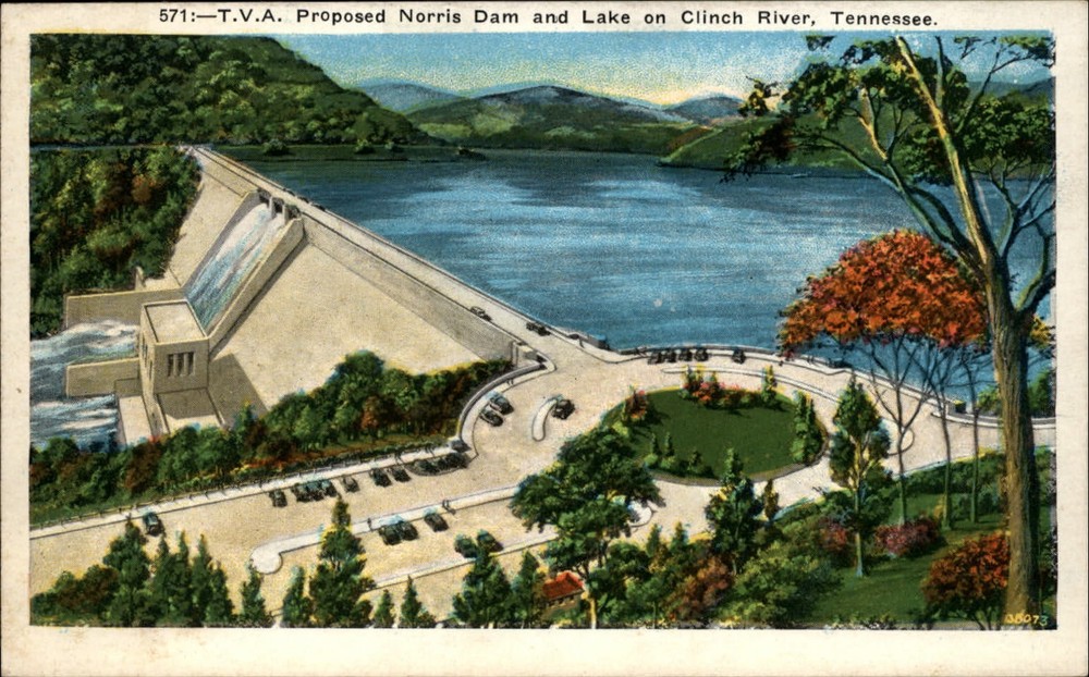 TVA Norris Dam Lake Clinch River Tennessee ~ 1920s vintage postcard