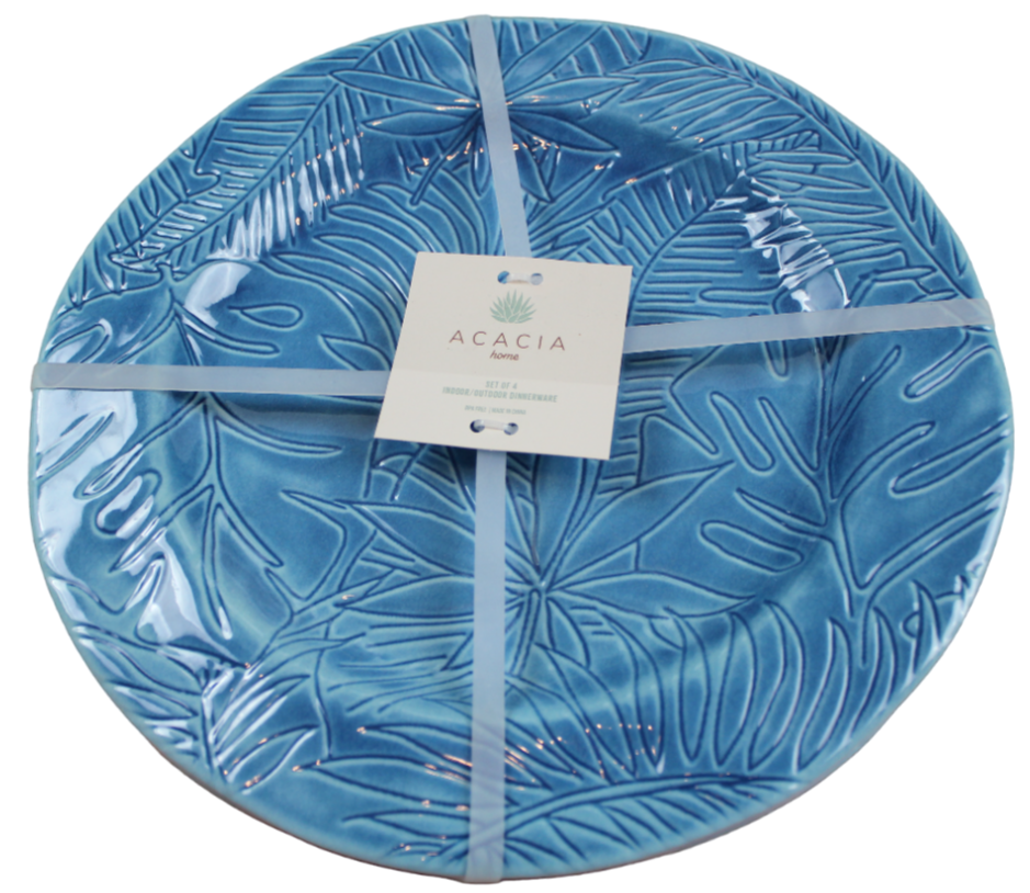 Acacia Home Melamine Dinner Plate Set 4 Tropical Leaf Blue Summer Beach 11