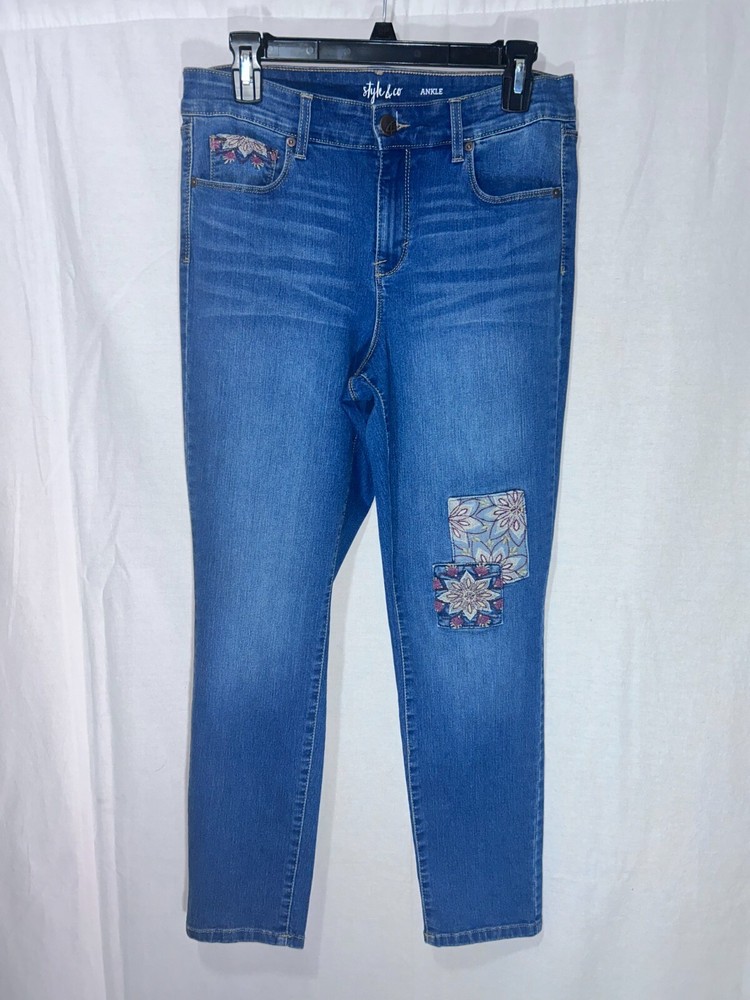 Embroidered Floral High Rise Jeans Women's  Blue Size 10 Style & Co.