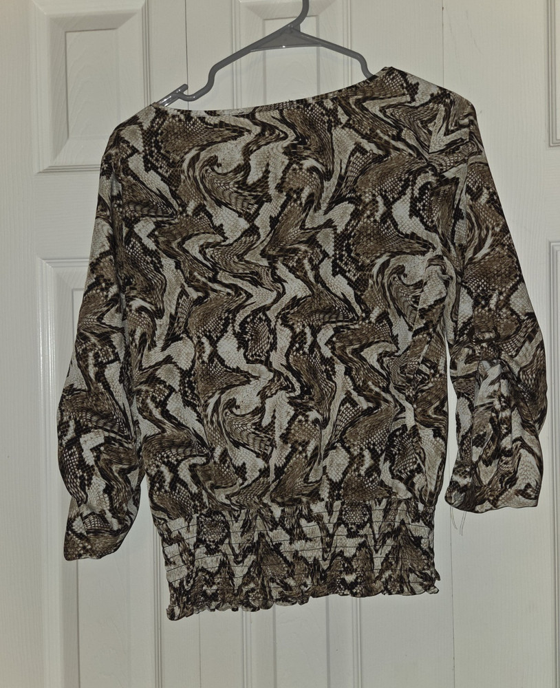 Michael Michael Kors Snake Print Boat Neck 3/4 Sleeve Pullover Blouse P/M