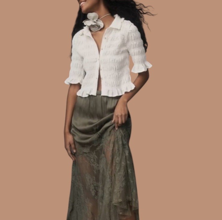 NWT MAEVE By Anthropologie Smocked Button-Front Top Ivory Boho Womens Size M