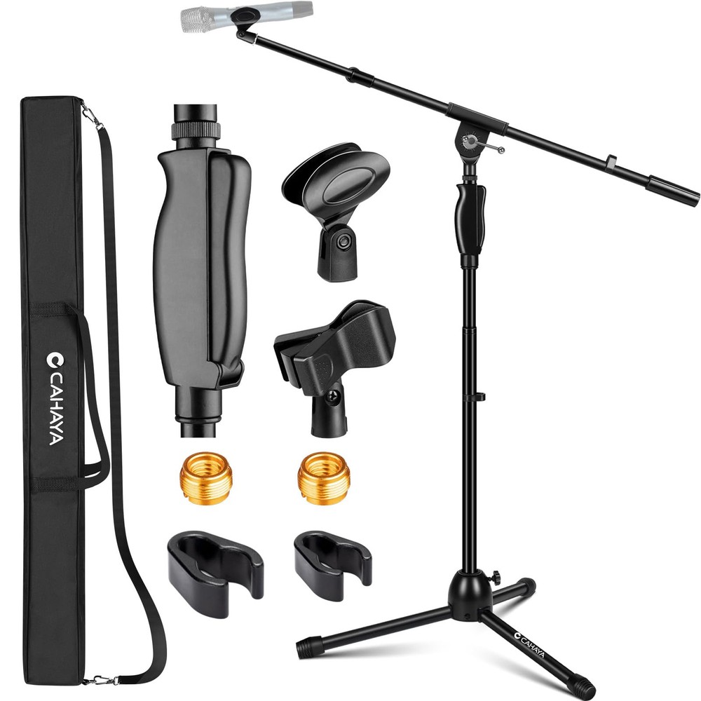 Tripod Microphone Stand: Boom Arm One-Button Release Floor Mic Stand Portable...