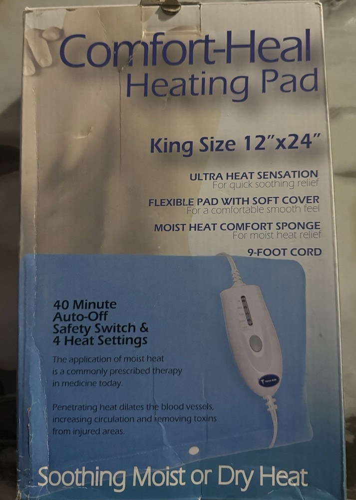 Home Aide Comfort-Heal King Electric Heating Pad 12x24 Blue Moist/Dry, Remote