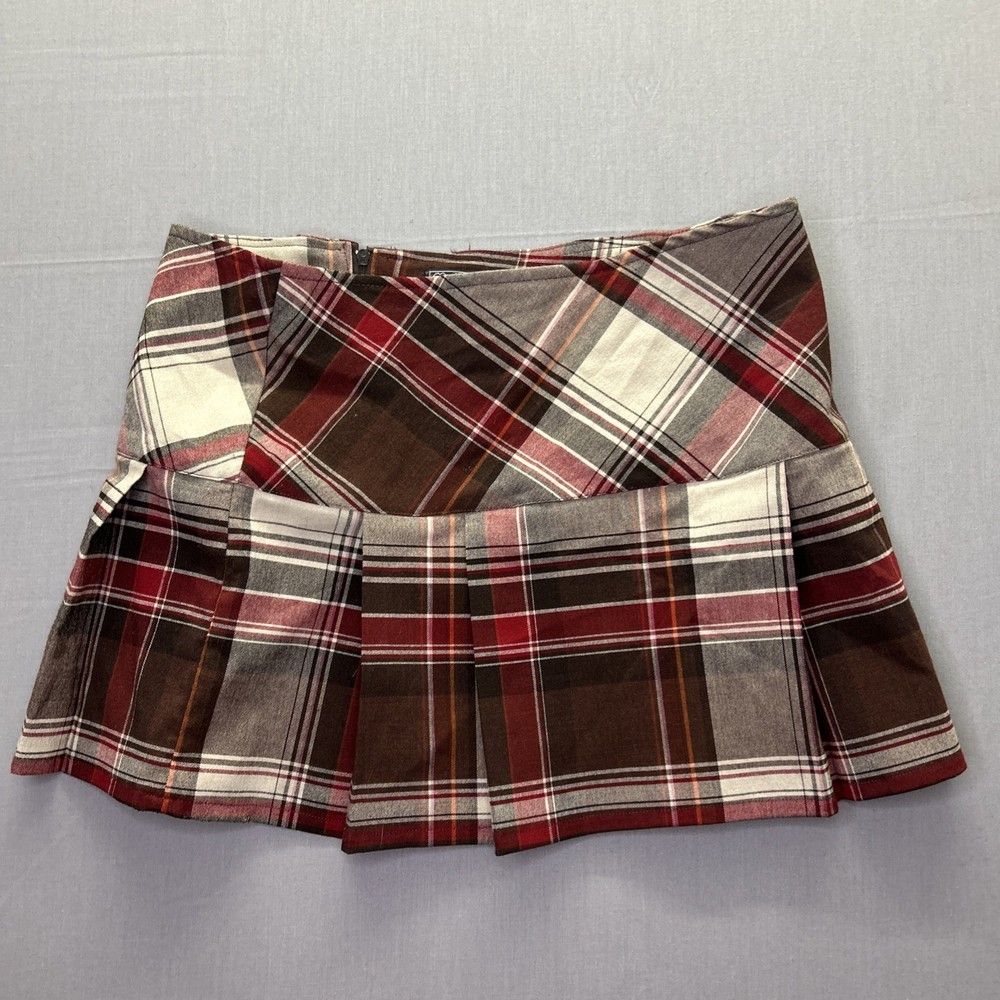 Y2K Plaid Pleated Mini Skirt Sz 0 Low Rise Schoolgirl Preppy USA Heart Moon Star