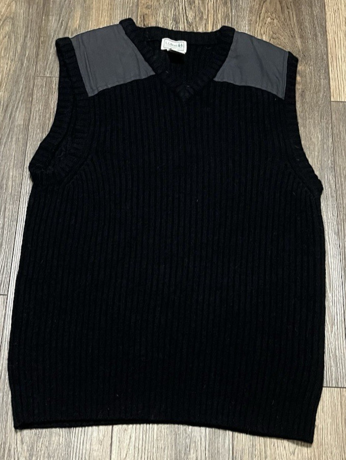 VTG L. L. Bean 100% Lambs'Wool Sweater Vest Mens XL-Reg Black Hunting Shooting
