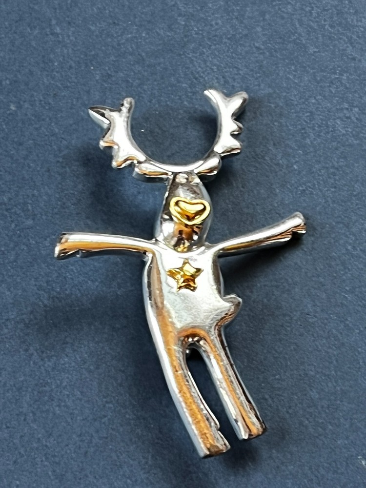 Vintage Silvertone Reindeer w Goldtone Heart Nose & Tiny Star Accent Christmas-image
