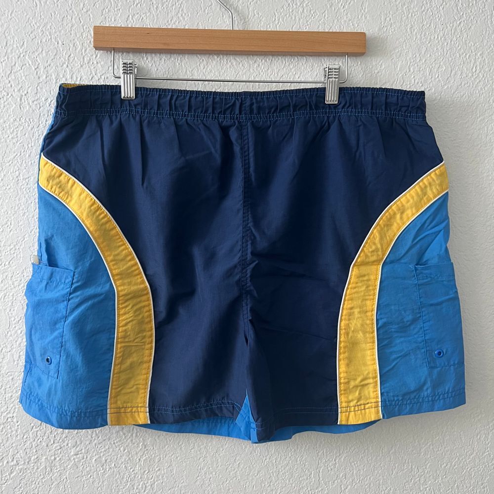 Sand N Sun Mens 36/38 L Yellow Blue Lined Bathing Suit Swim Trunks