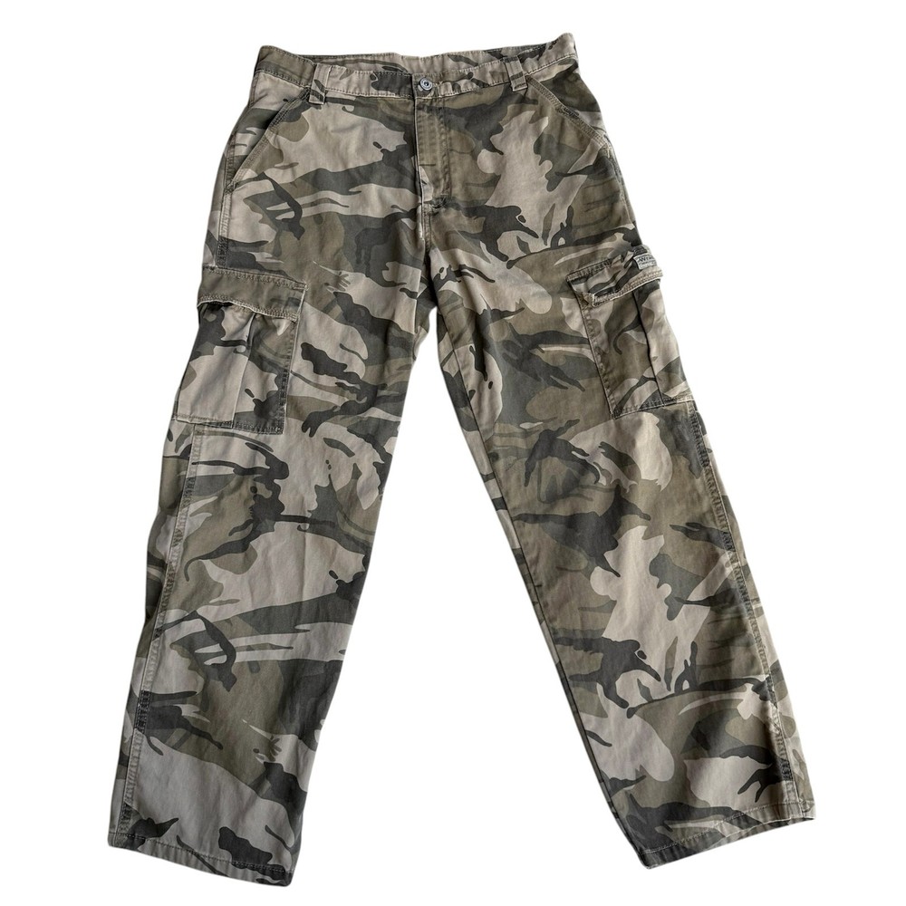 Men’s Wrangler Camo Pants 32x30 Green Brown Cotton Camouflage with Pockets