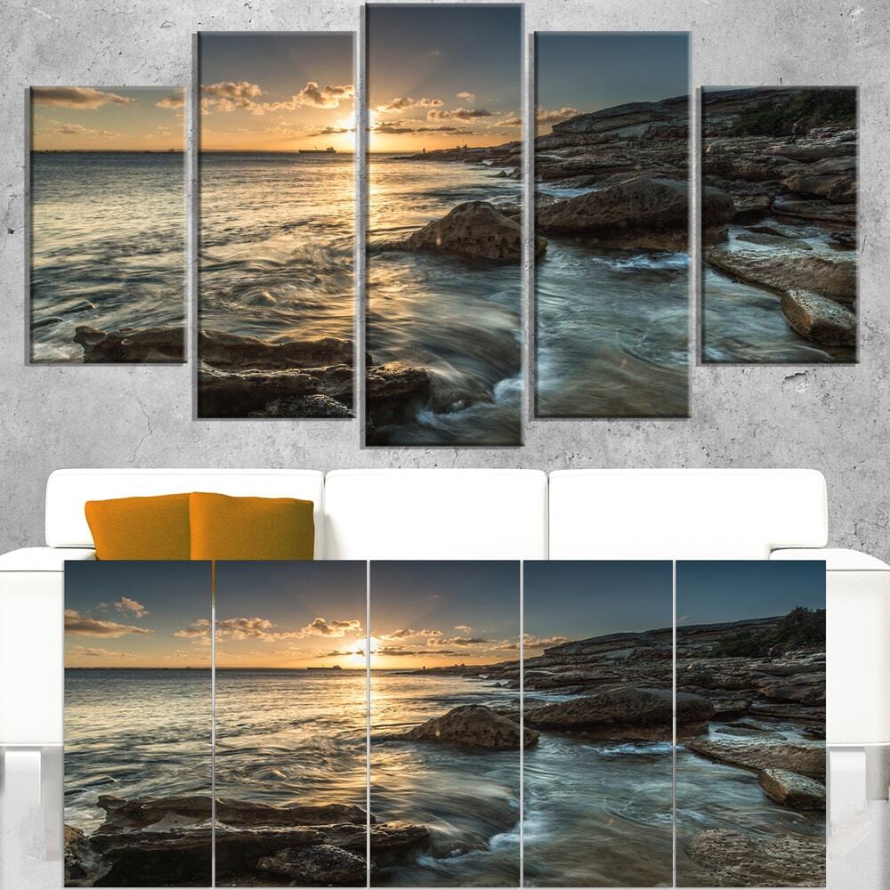 Sydney Beach with Bright Sunset - Seashore Canvas Wall  Oversized