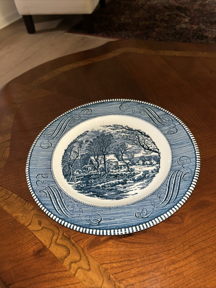 Currier and Ives Royal China, Blue Old Grist Mill 10” Dinner Plate