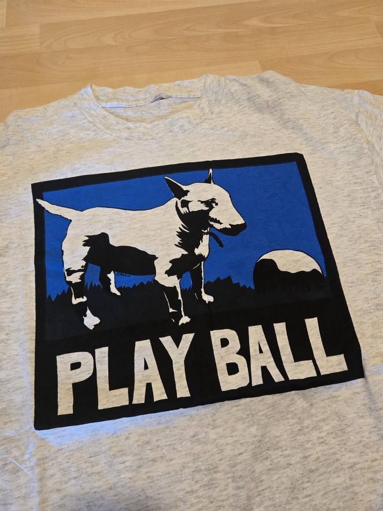 Vintage 90s Dog Art Lover Shirt Mens L Single Stitch VTG Play Ball