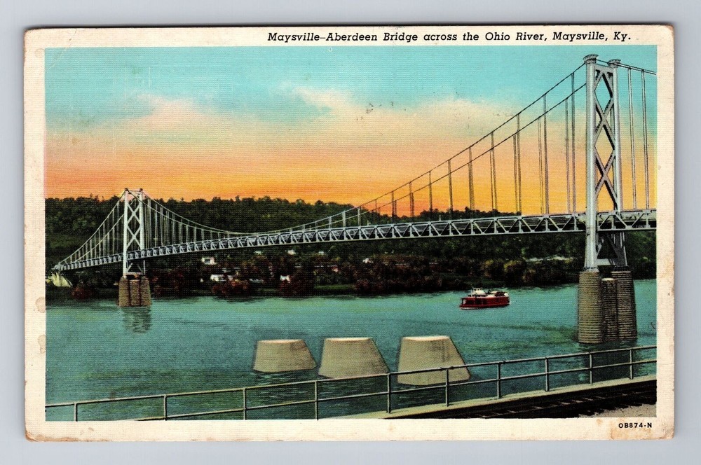 Maysville KY-Kentucky, Maysville Aberdeen Bridge, c1947 Antique Vintage Postcard