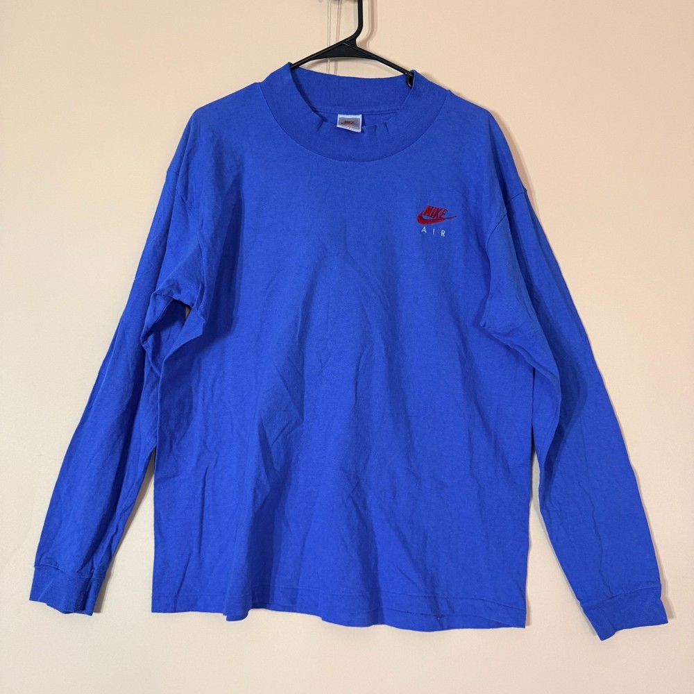 Vintage Nike Air Mock Turtleneck Long Sleeve Tee T-Shirt Sweater Blue Large VTG