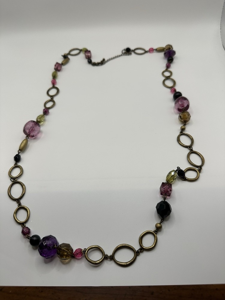 Vintage Lia Sophia Copper Tone Faceted Plastic Beaded Necklace 36”