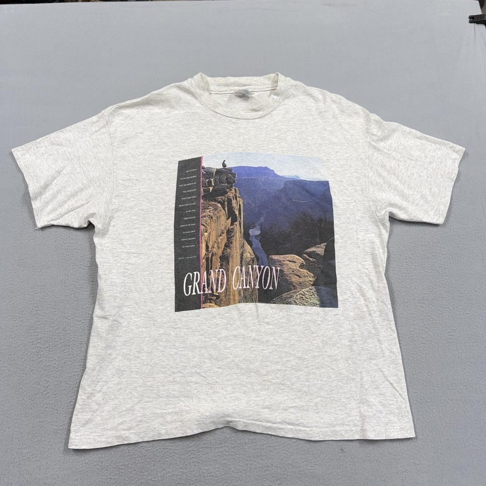Vintage Hanes Shirt Mens XL Gray Grand Canyon Nature Graphic Tee Made USA 90s