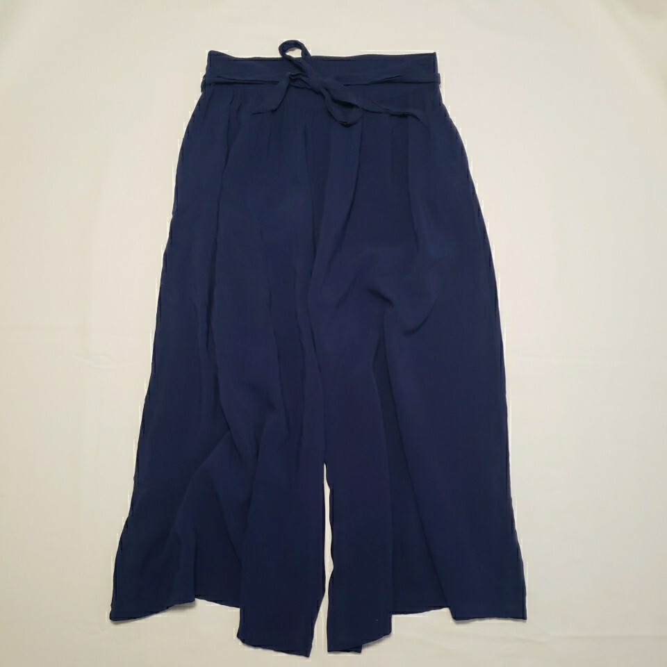 ModCloth Womens Wide Leg Cropped Belted Pants Size M Blue Lightweight Flowy