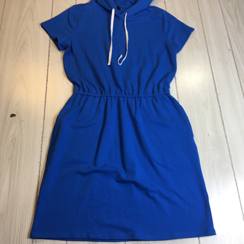 J Jason Wu Regular French Terry Short Sleeve Hoodie Dress Sapphire Size S