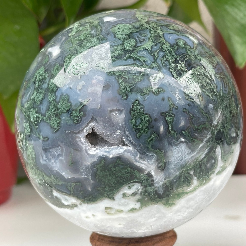 834g Natural Black Agate Ball Quartz Crysta Energy Sphere Reiki healing